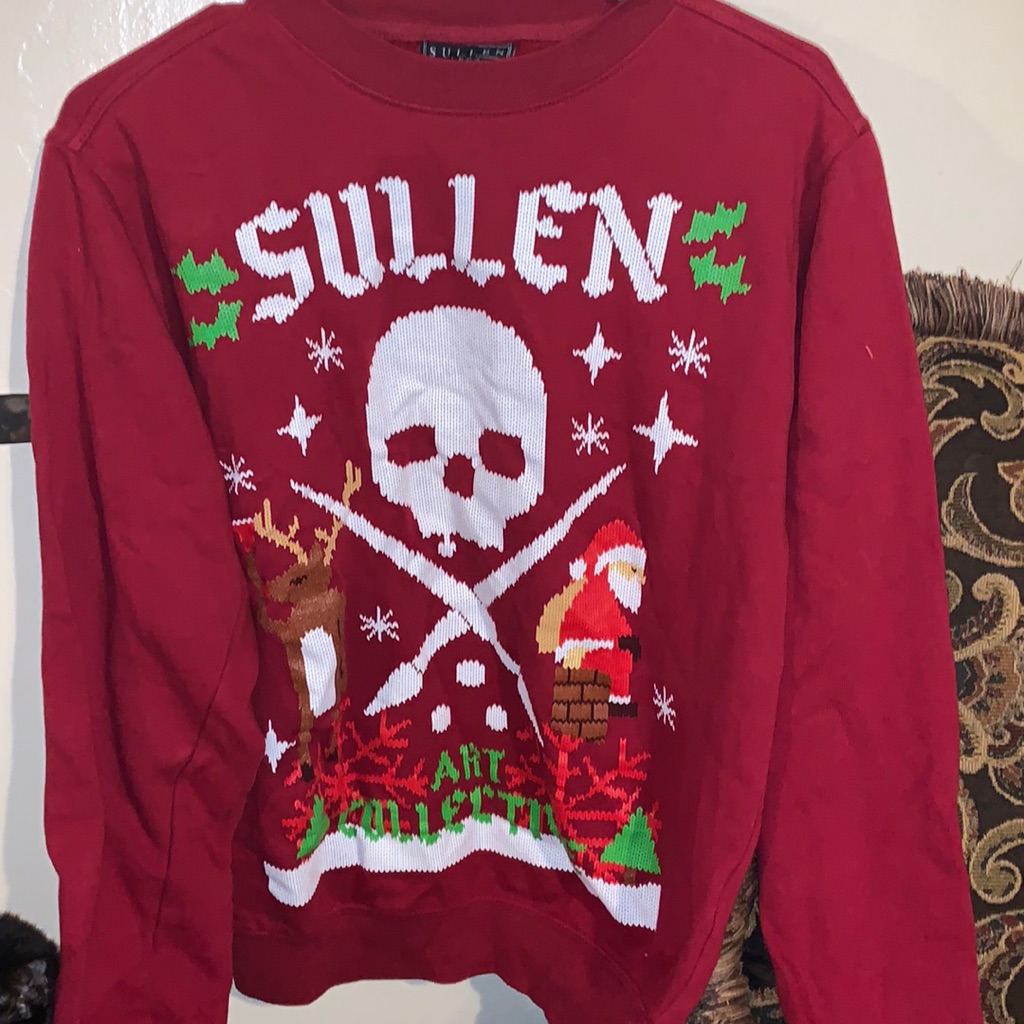 Sullen Collective Ugly Christmas Santa Rudolph Crossbones Sweater Sweatshirt
